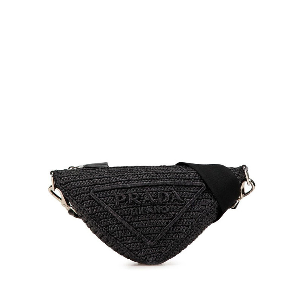 Prada Shoulder Black Raffia Crossbody Triangle Bag Crochet Black
